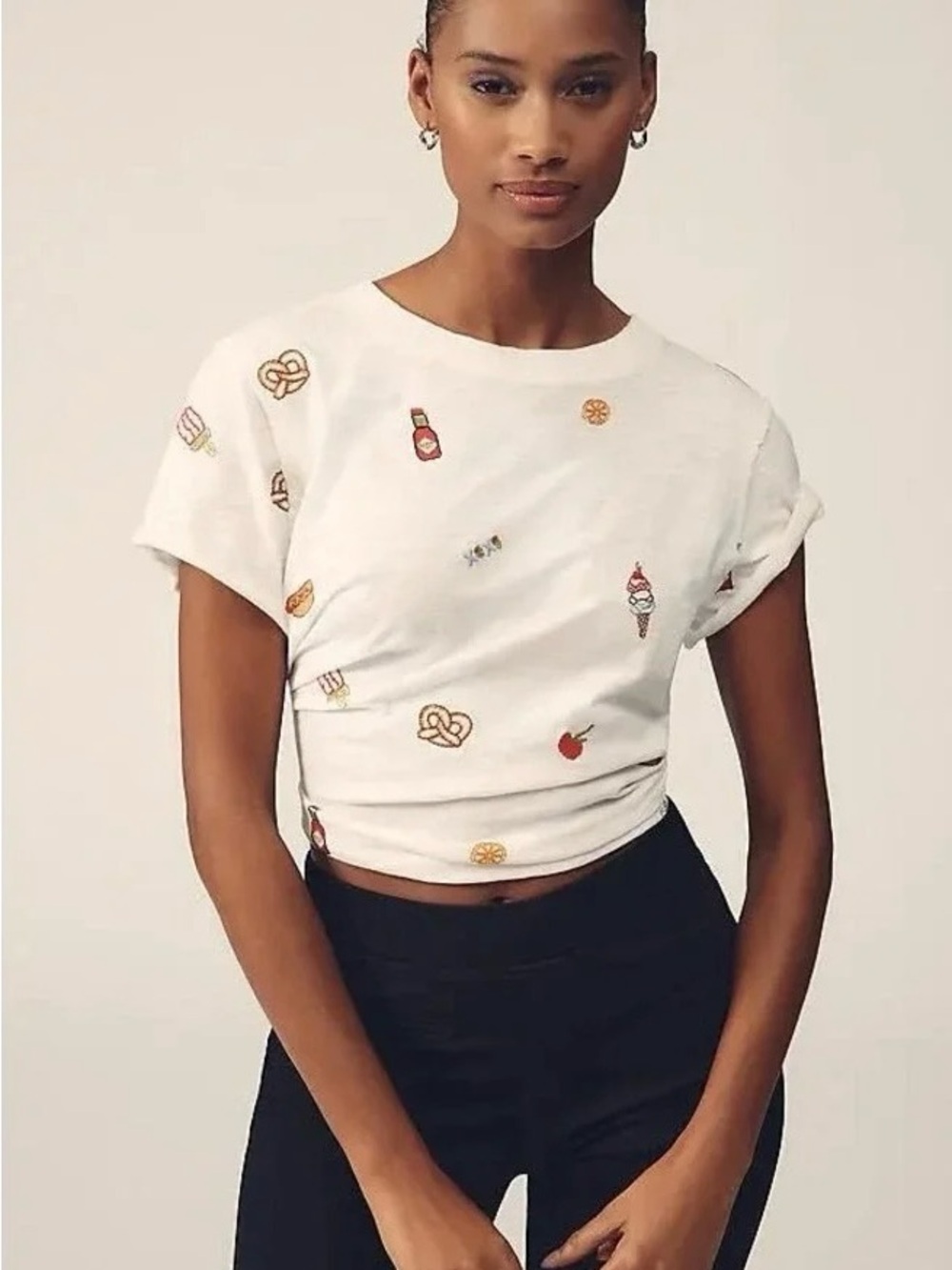 Anthropologie The Caitlin Boxy T-Shirt: Embroidery Edition